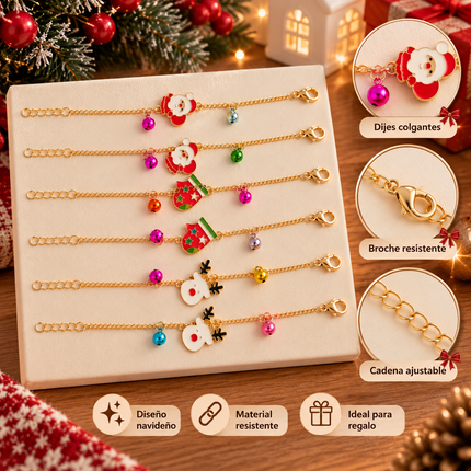12 Pulseras Navideñas con Dijes y Cascabeles $6.5 c/u
