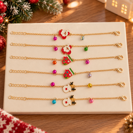12 Pulseras Navideñas con Dijes y Cascabeles $6.5 c/u