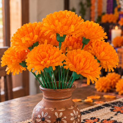Flor de Cempasúchil de Papel para Altar y Decoración