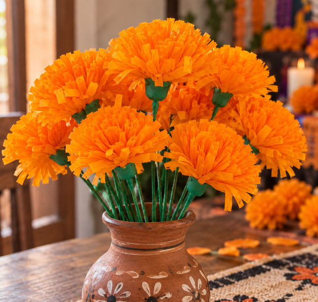 Flor de Cempasúchil de Papel para Altar y Decoración