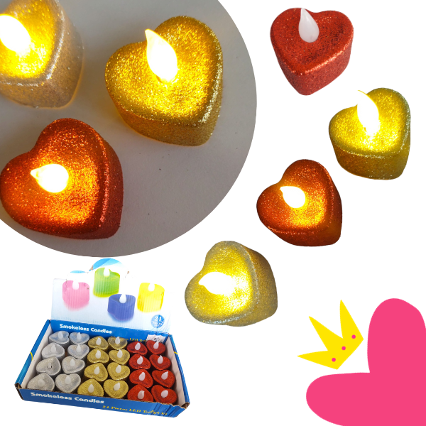 24 Velitas Corazón Brillantina $6.5 c/u