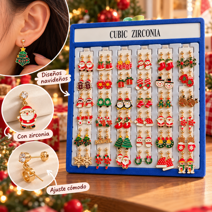 36 Aretes Navidad con Pedreria "Zirconia" $7.5 c/u