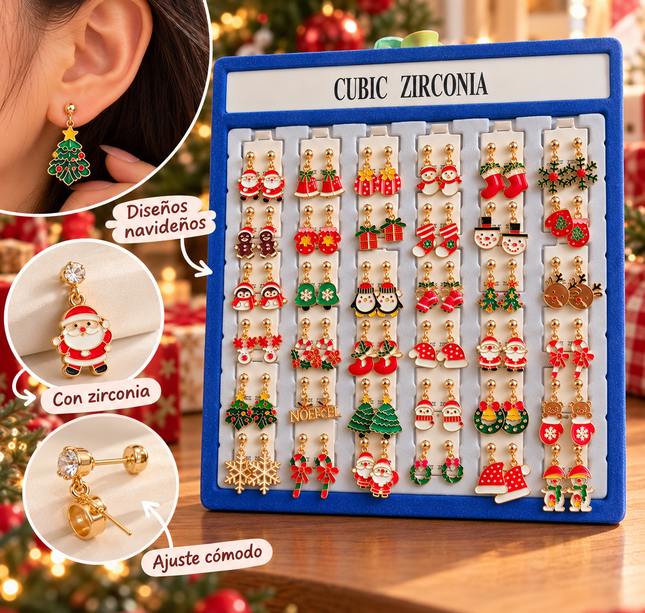36 Aretes Navidad con Pedreria "Zirconia" $7.5 c/u