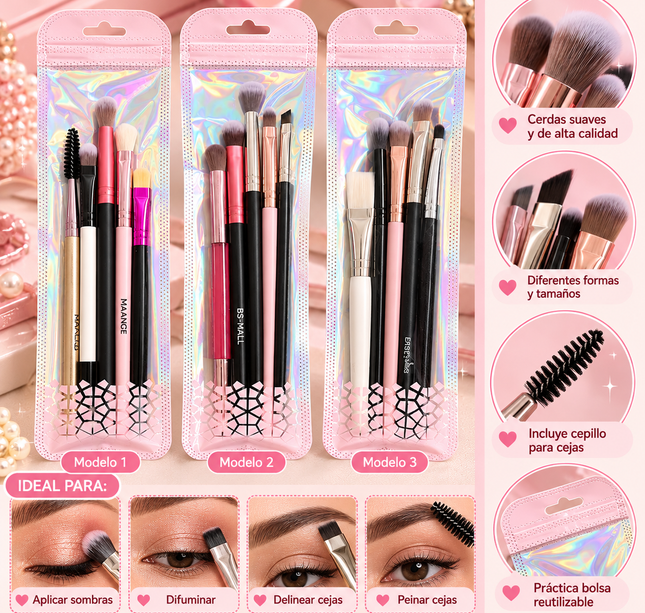 6 Sets de Brochas para Maquillaje con bolsa Resellable $20 c/u