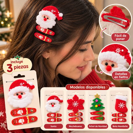 12 Sets de Pasadores Navideños Santa $10 c/u