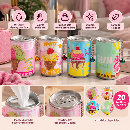 Exclusivo Tienda en linea 💥💎6 Latas de Toallitas Humedas "Helados" con Llavero $15 c/u