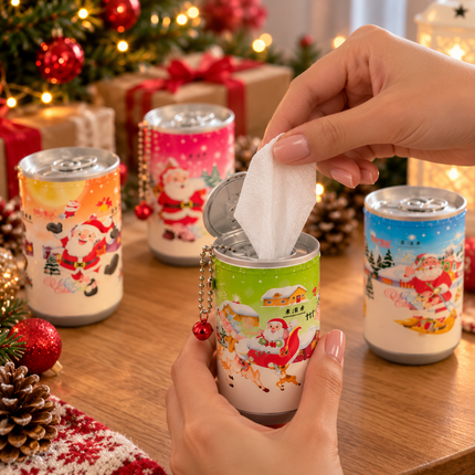 12 Latas Navideñas de Toallitas Humedas con Cascabel $15 c/u