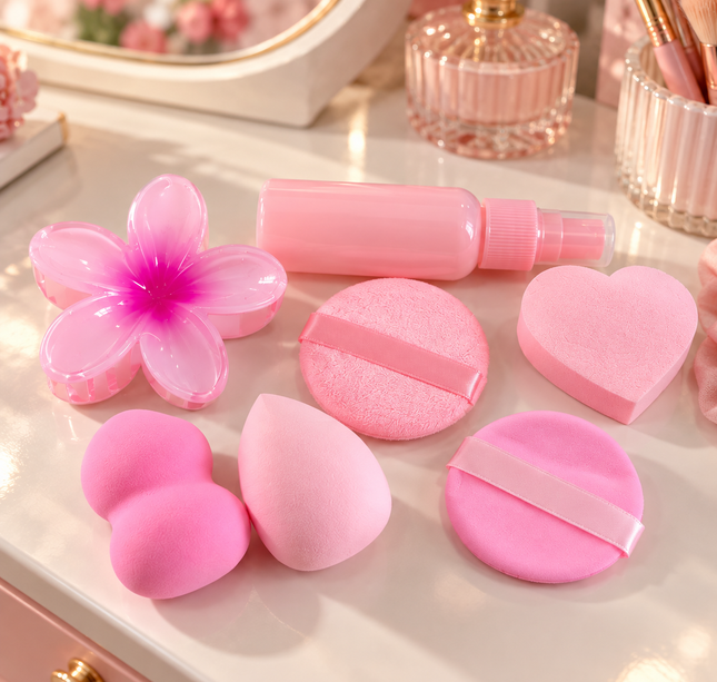 3 Sets para Maquillaje Esponjas, Spray y Pinza $36 c/u