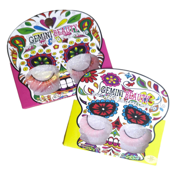 12 PESTAÑAS POSTIZAS CALAVERA A $9.9 C/U