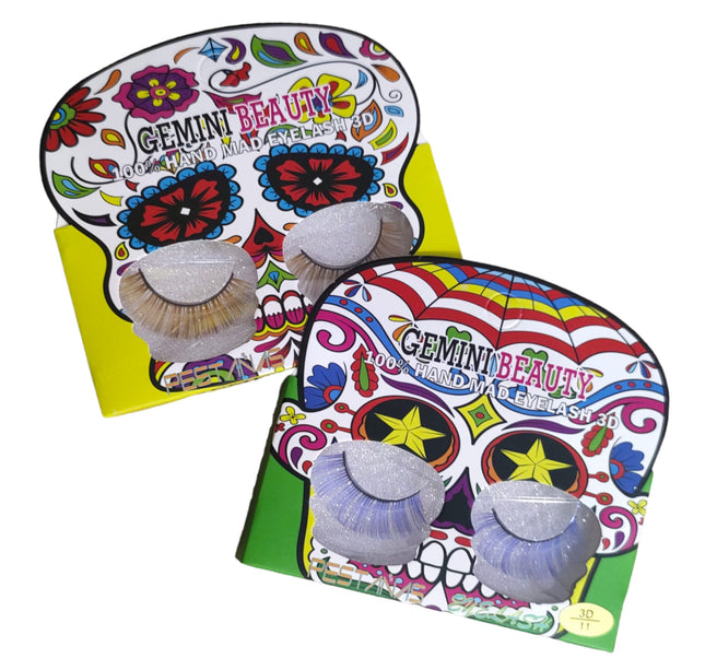 12 PESTAÑAS POSTIZAS CALAVERA A $9.9 C/U