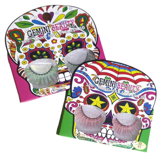 12 PESTAÑAS POSTIZAS CALAVERA A $9.9 C/U