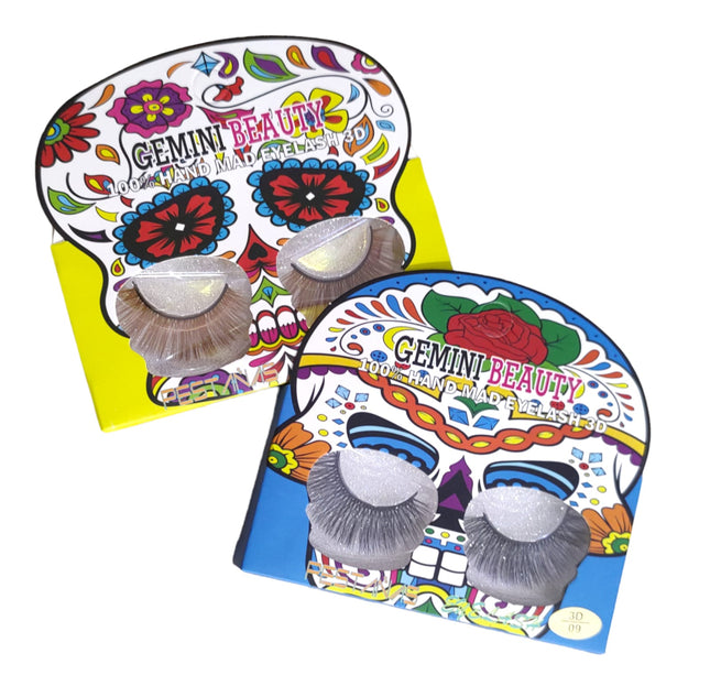 12 PESTAÑAS POSTIZAS CALAVERA A $9.9 C/U