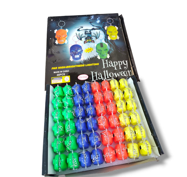 48 Llaveros calavera Halloween con Luz $3.37 c/u