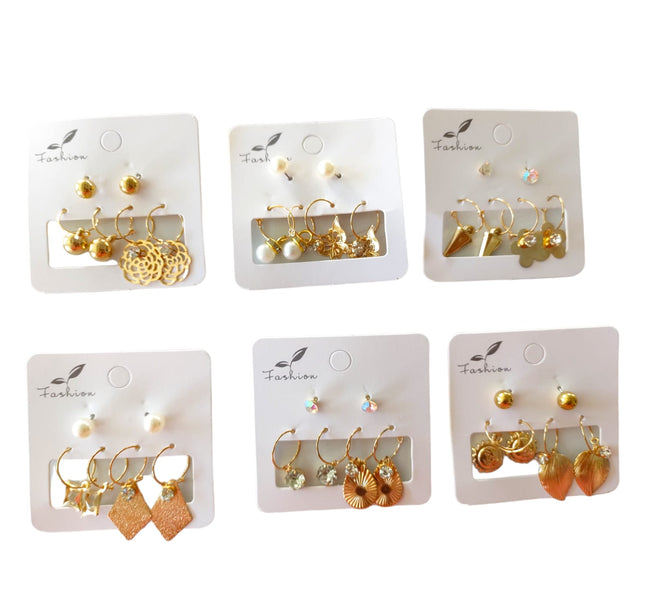 12 Sets 3 Aretes Dorados $5.85 c/u