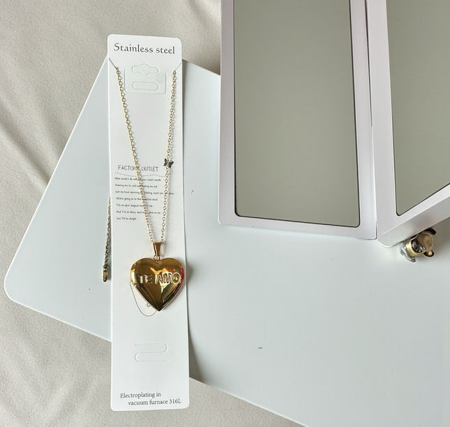 12 Collares Relicarios de Corazón Acero Inoxidable $29.05 c/u