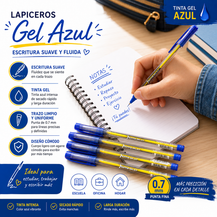 Caja con 12 Lapiceros Norma Gel Azul