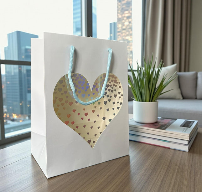 12 Bolsa de Regalo Ventana Corazón Colores $8.5 c/u