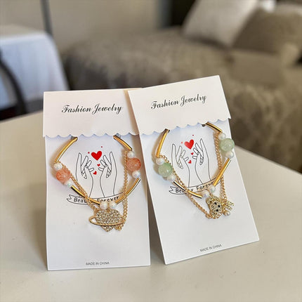 12 Pulseras Dobles  Doradas Dije con Perlas $6.8 c/u