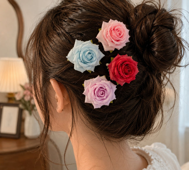 12 Pasador Rosa Hermosa con Detalle de Gotas $12.5 c/u