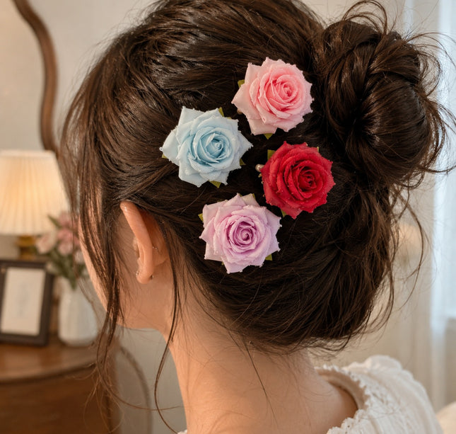 12 Pasador Rosa Hermosa con Detalle de Gotas $12.5 c/u