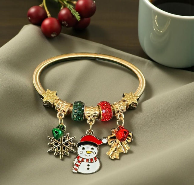 12 Pulseras Navideñas Tipo Pandora Doradas $14.9 c/u