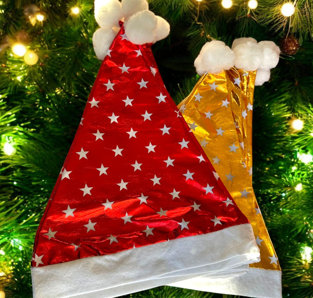 12 Gorros Navideño Metalico Decorado Rojo/Amarillo $14.17 c/u