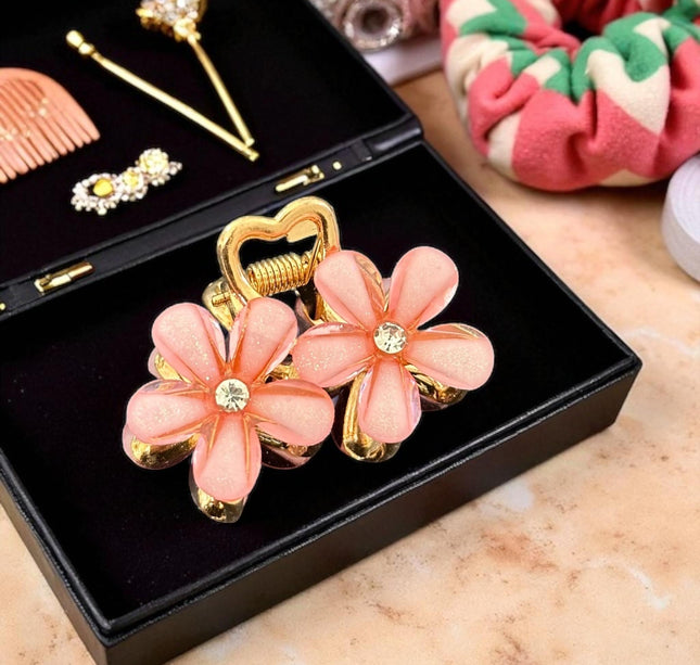12 Pinzas Flores Doradas con Pedreria Colores $11.5 c/u