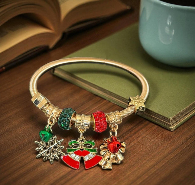 12 Pulseras Navideñas Tipo Pandora Doradas $14.9 c/u