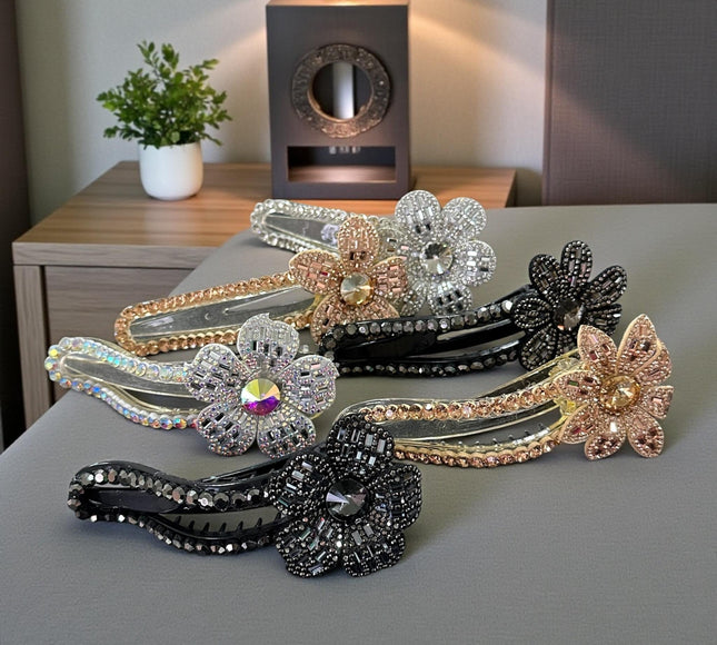 12 Pinzas para Cabello Pedreria Flores $16 c/u