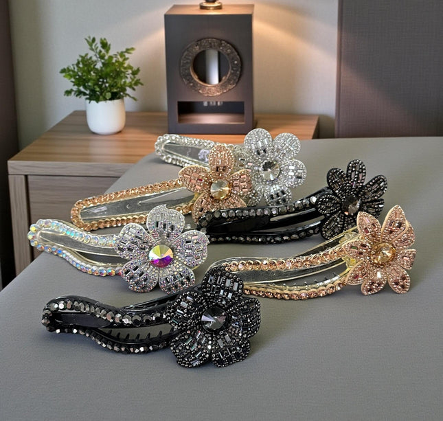 12 Pinzas para Cabello Pedreria Flores $16 c/u