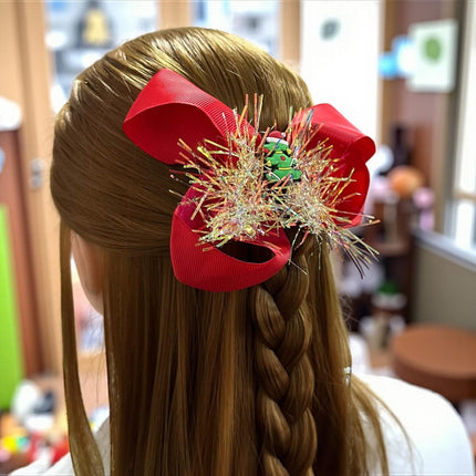 12 Moños Navideños con Escarcha y Figura $6.5 c/u