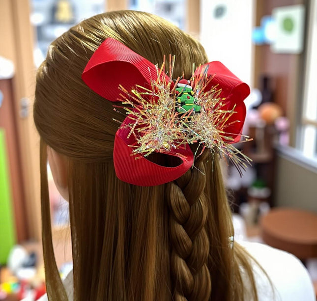 12 Moños Navideños con Escarcha y Figura $6.5 c/u