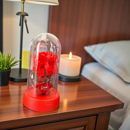 Flor Eterna con Luz de Hada y Osito Diamantado