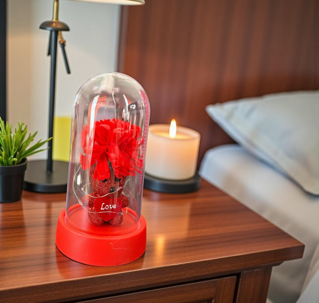 Flor Eterna con Luz de Hada y Osito Diamantado