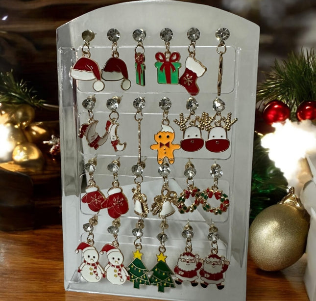 12 Pares de Aretes Navideños Colgantes $6.25 c/u