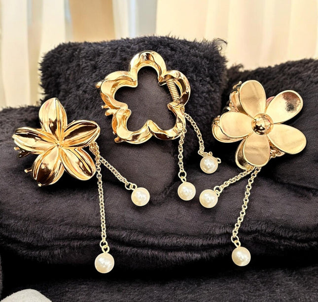 12 Pinzas Flores Metalicas Diferentes con Perlitas $18 c/u