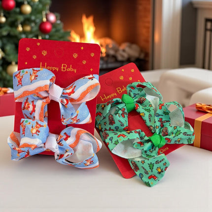 12 Pares de Moñitos Navideños Estampados $7.5 c/u