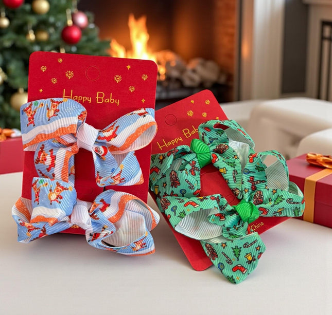 12 Pares de Moñitos Navideños Estampados $7.5 c/u