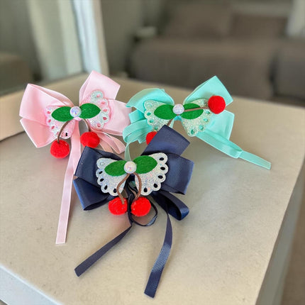 12 Moños Cerezas Dobles con Perla $6 c/u