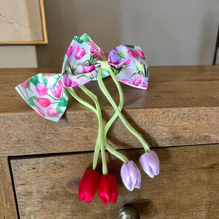12 Moños con Tulipanes Estampados Hermosos $14 c/u