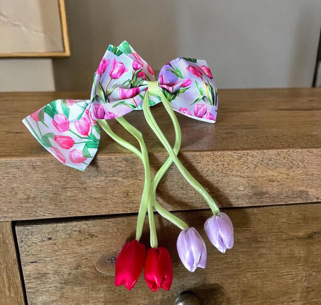 12 Moños con Tulipanes Estampados Hermosos $14 c/u