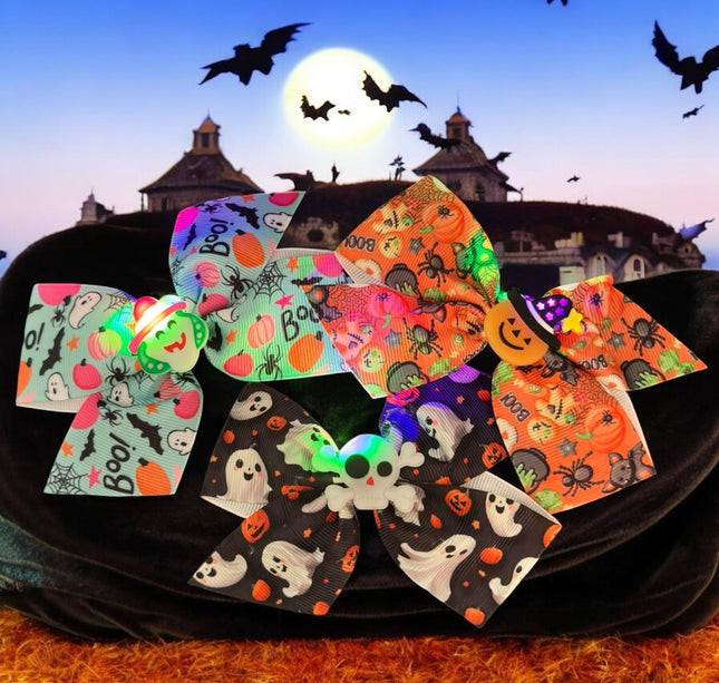 12 Moños Halloween Con Luces con Figurita $11.5 c/u