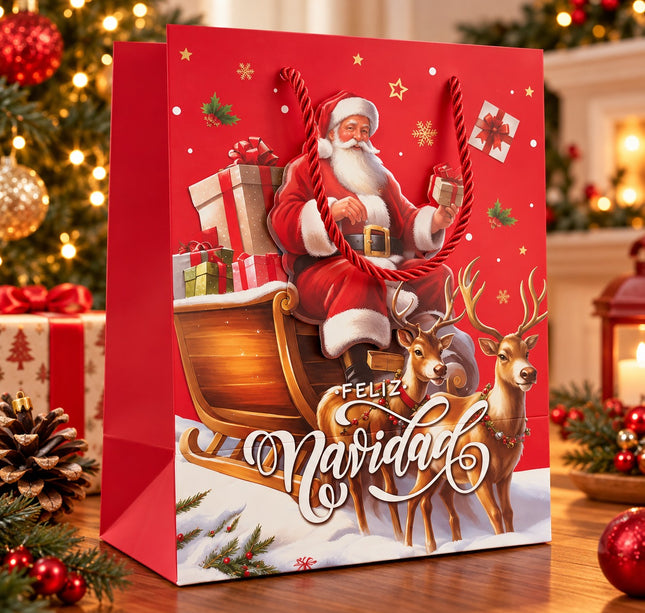 Exclusivo Tienda en linea 💥💎12 Bolsas Navideñas con Santa 3D $7.15 c/u