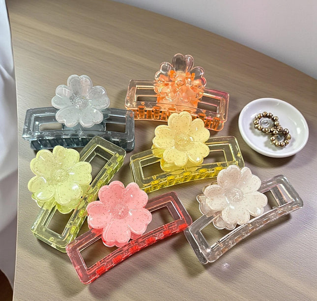 12 Pinzas Cristalinas Flor Rectangulares $8.9 c/u