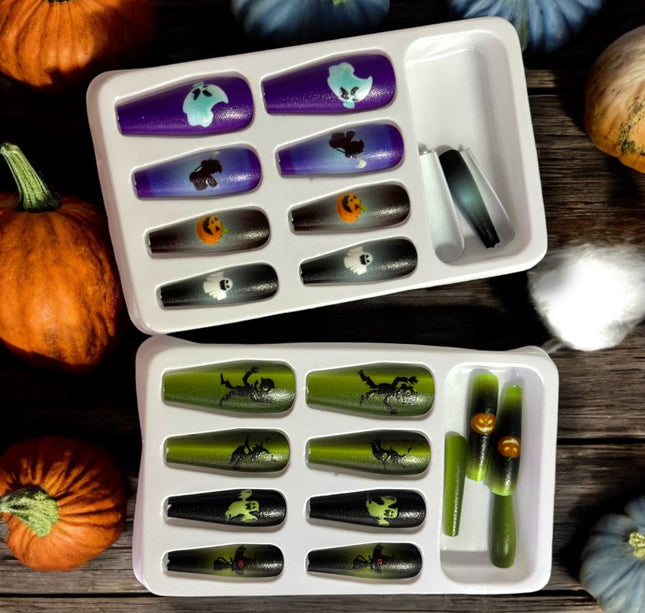 12 UÑAS HALLOWEEN CON PEGAMENTO $7.8 C/U