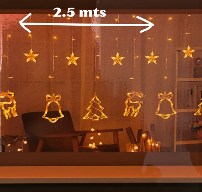 Cortina de Luz Led Estrellas y figuras Navideñas