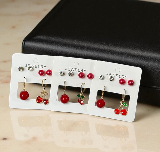 12 Sets de Aretes Cereza/ Pedreria $11.5 c/u