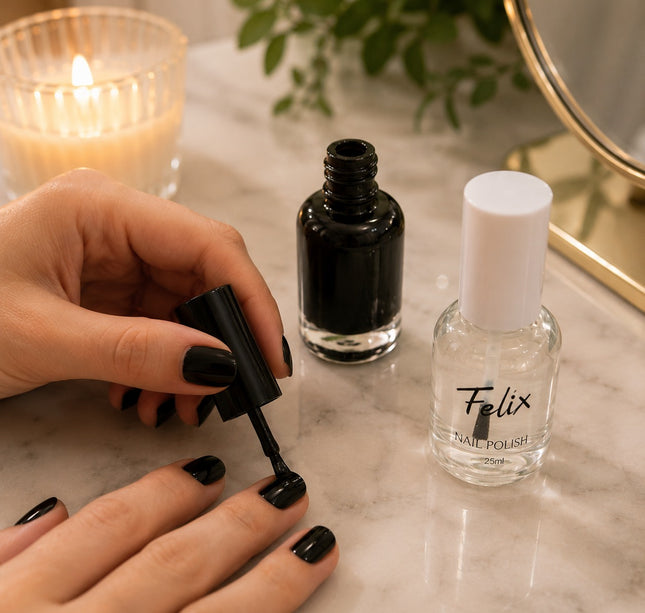 12 Esmaltes para Uñas Transparente y Negro $10.5 c/u