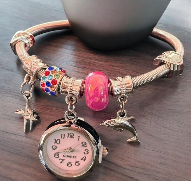 12 Pulseras Con Reloj y Dijes  Tipo Pandora  $39 c/u