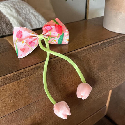 12 Moños con Tulipanes Estampados Hermosos $14 c/u